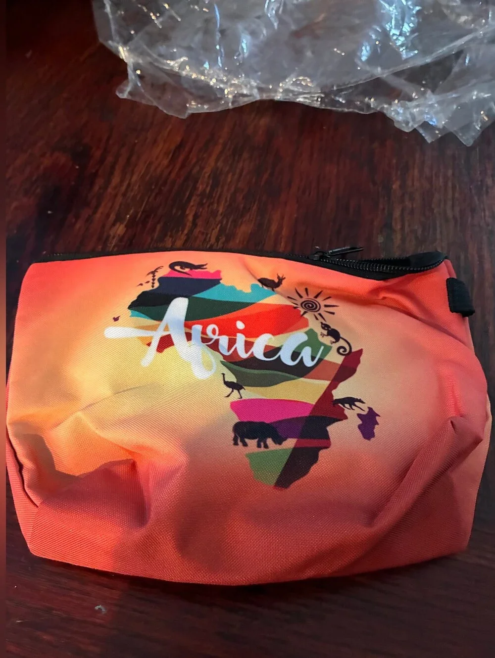 Africa Print Zipper Pouch in Coral Orange